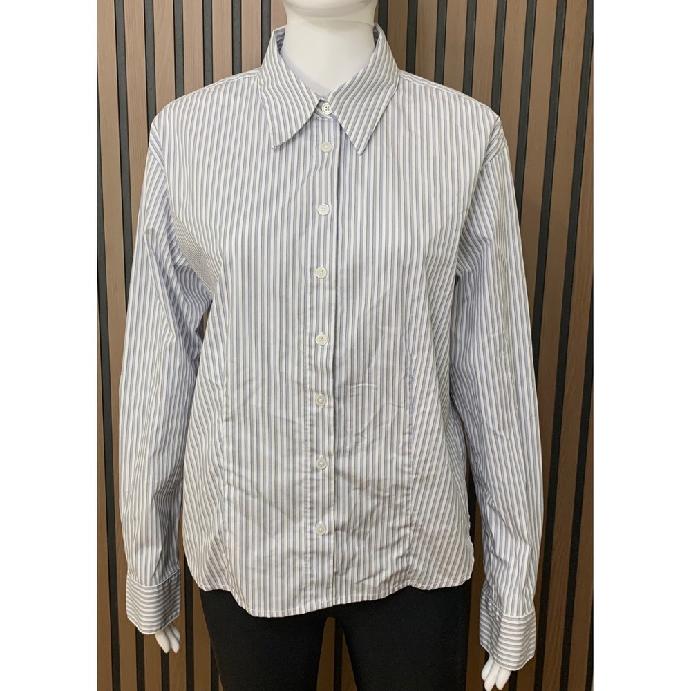 KUT from the Kloth Women's Blue White Striped Button Down Shirt Classic M